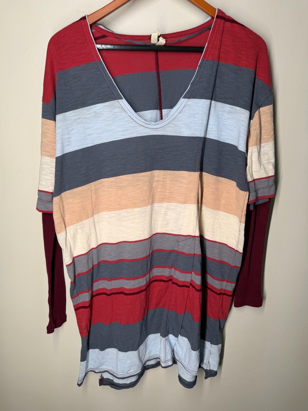 We The Free Oversized Striped Tunic Boho Slouchy Cotton Lagenlook Free People - Picture 2 of 8